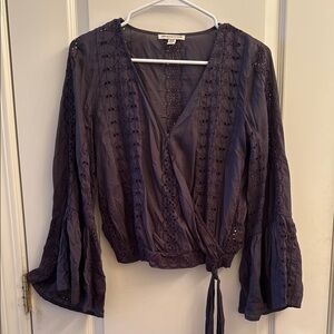 Elegant Lace Trim Purple Wrap Top